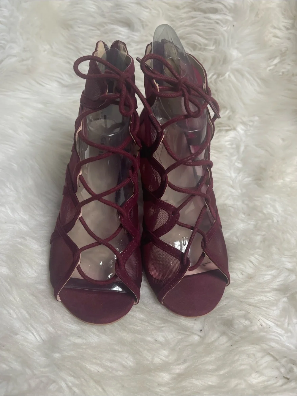 Torrid Burgundy synthetic suede & Mesh Lace-Up Wedge Sandals SZ9